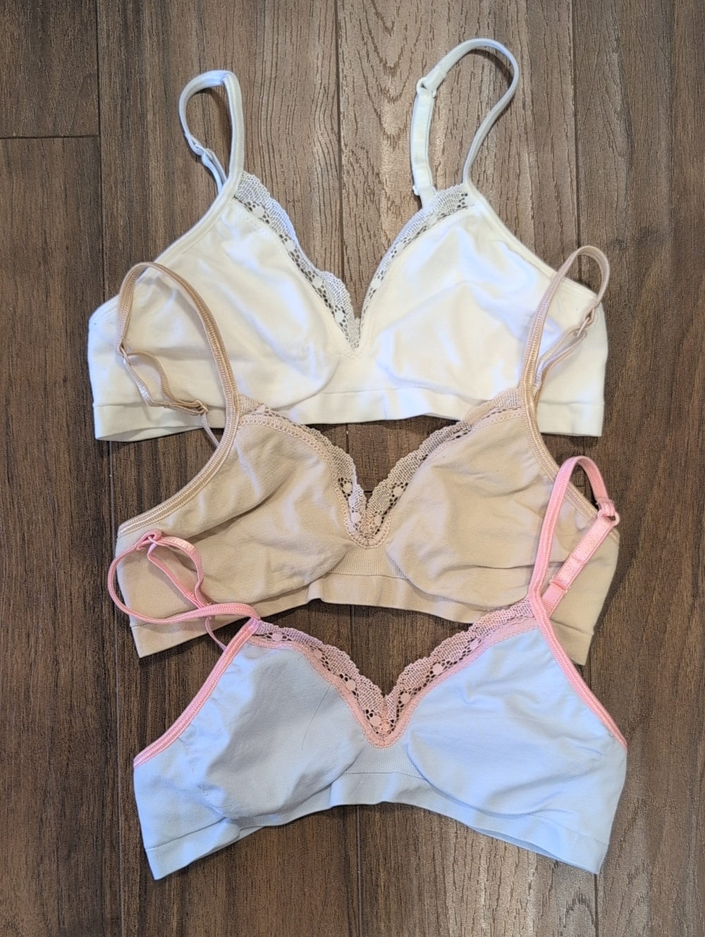 Barely There White, Tan, and Blue Wireless Bralette Set